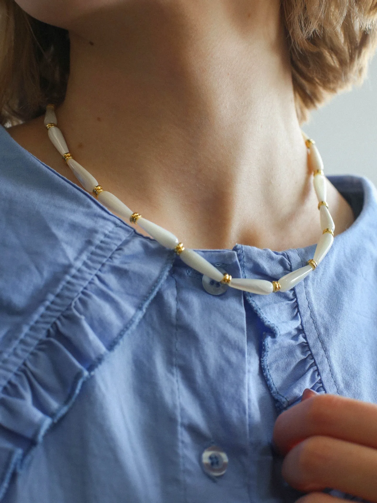 Handmade Water Drop White Mother-of-pearl Necklace