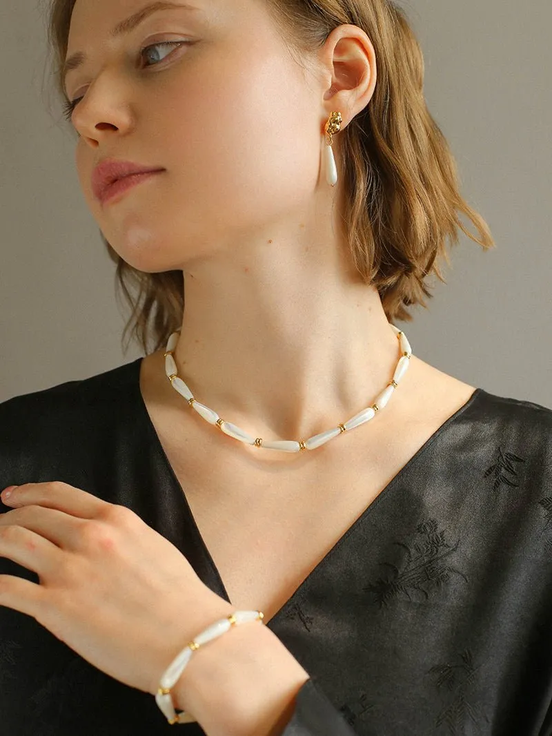 Handmade Water Drop White Mother-of-pearl Necklace