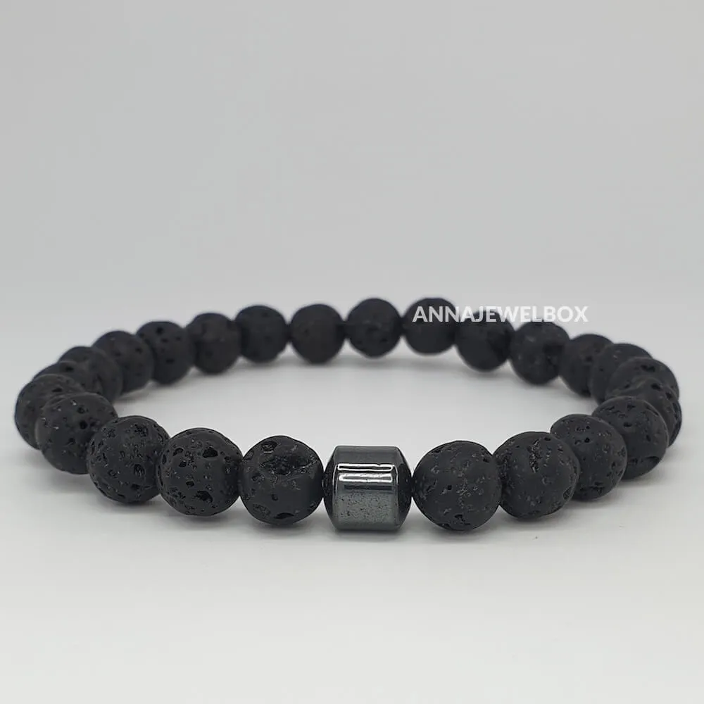 Hematite and Lava Stretch Bracelet for Men