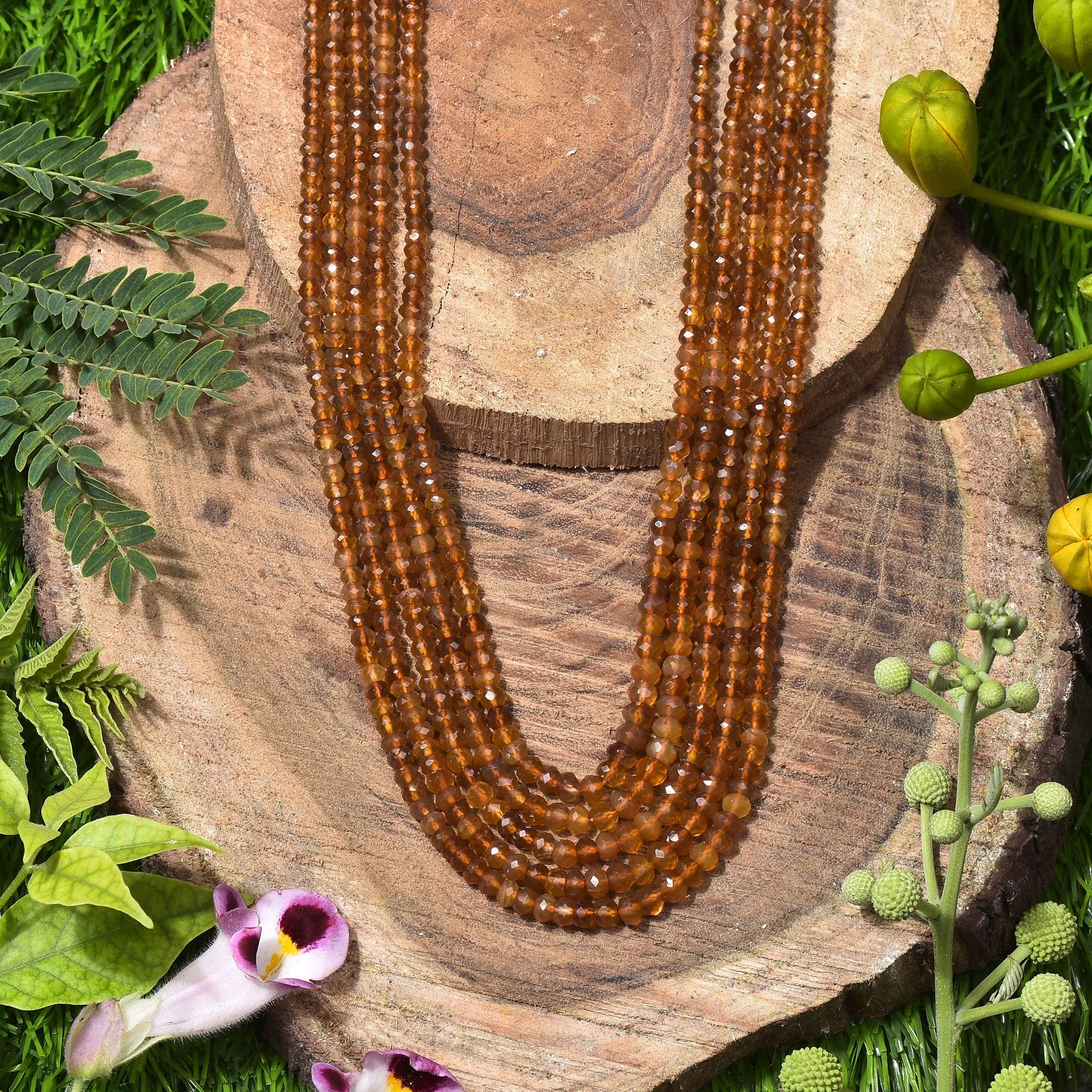 Hessonite Gemstone Multi Layered Necklace