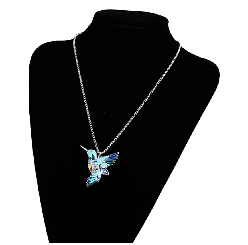 Hummingbird Necklace Pendant Humming Bird Jewelry Bird Stainless Steel Chain Birthday Gift 16in.