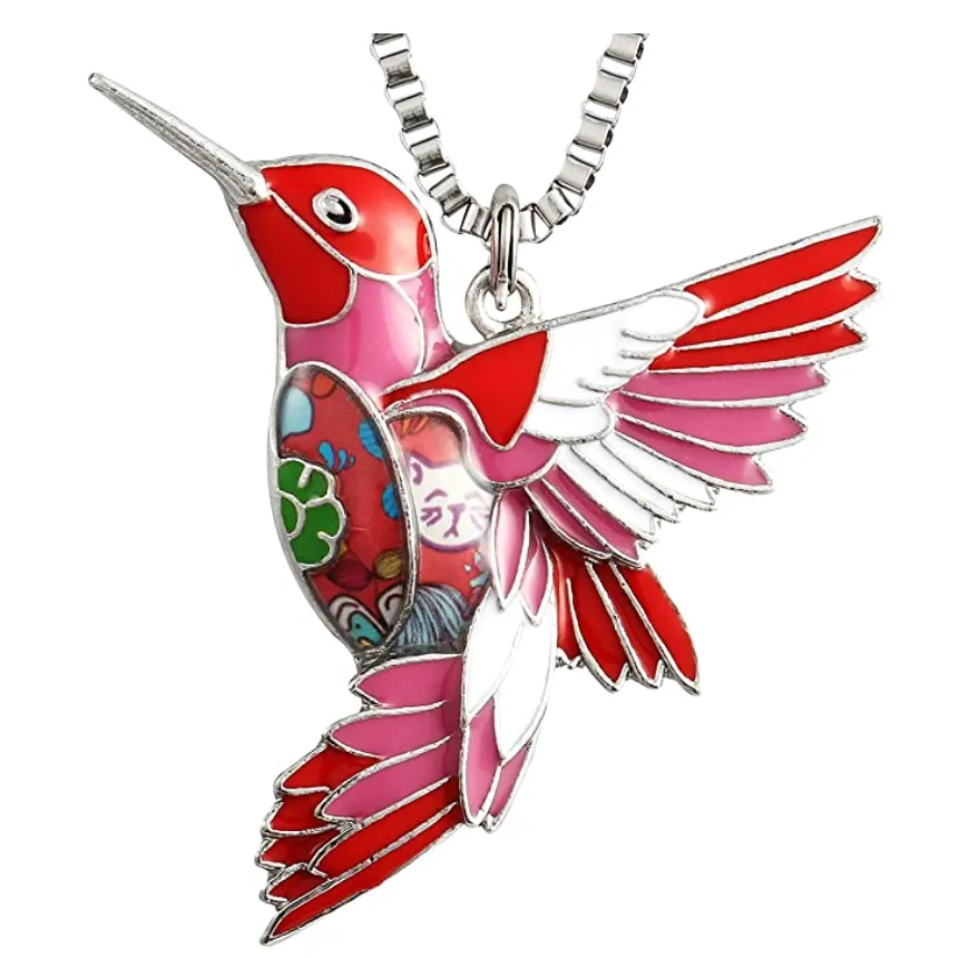 Hummingbird Necklace Pendant Humming Bird Jewelry Bird Stainless Steel Chain Birthday Gift 16in.