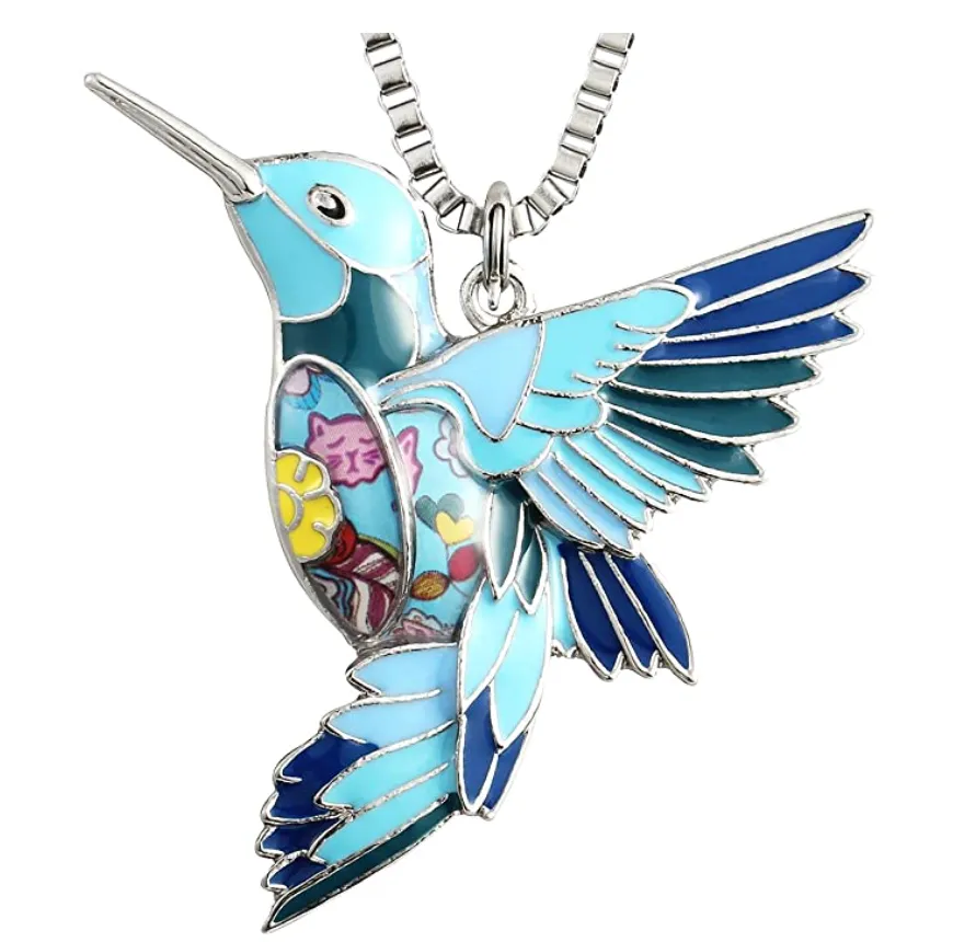 Hummingbird Necklace Pendant Humming Bird Jewelry Bird Stainless Steel Chain Birthday Gift 16in.