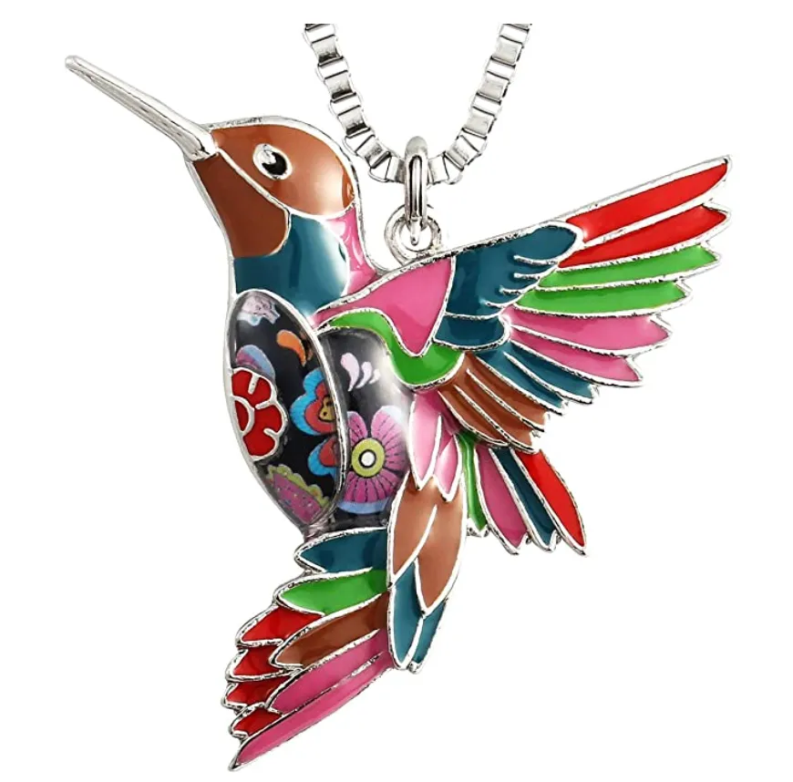 Hummingbird Necklace Pendant Humming Bird Jewelry Bird Stainless Steel Chain Birthday Gift 16in.