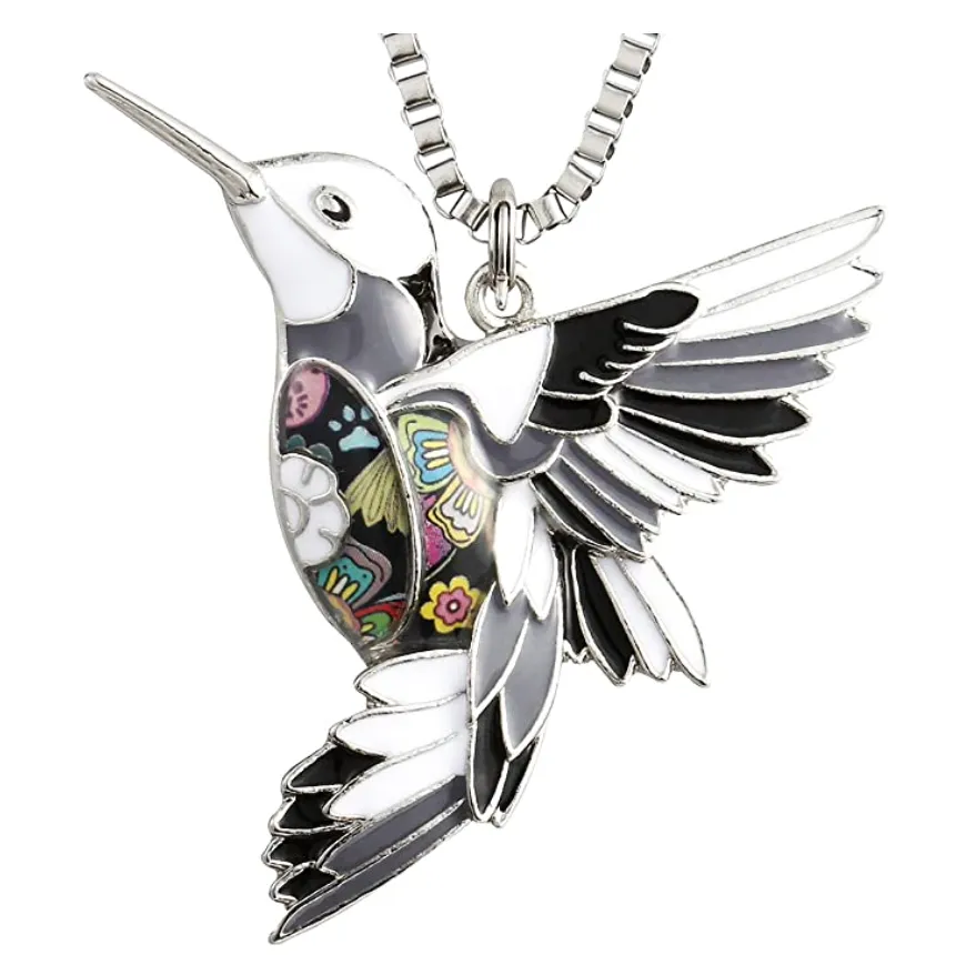 Hummingbird Necklace Pendant Humming Bird Jewelry Bird Stainless Steel Chain Birthday Gift 16in.