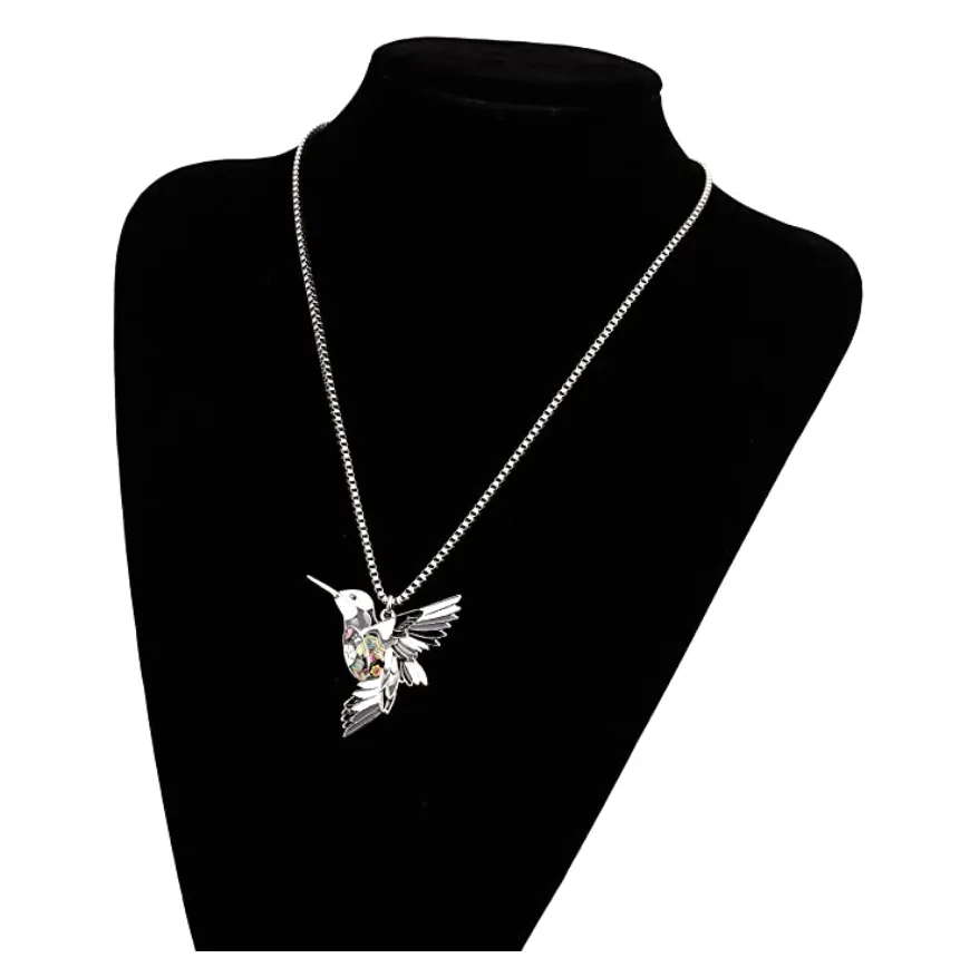 Hummingbird Necklace Pendant Humming Bird Jewelry Bird Stainless Steel Chain Birthday Gift 16in.