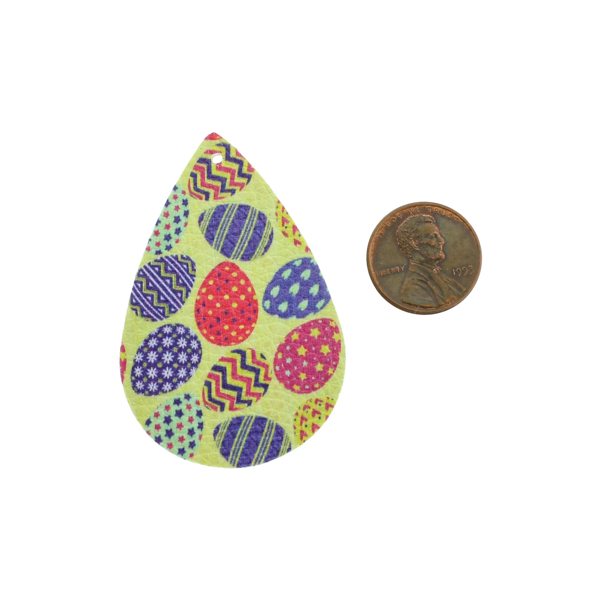 Imitation Leather Teardrop Pendants - Yellow Rainbow Easter Egg - 4 Pieces - LP185