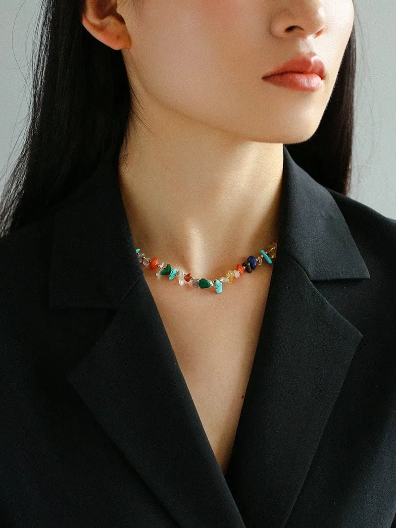 Irregular Colored Stone Natural Stone Bead Necklace