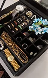 Jewelry Box, 3-Tier Jewelry Display Case and Organizer with Clear Glass Lid, Varying Compartments for Necklaces