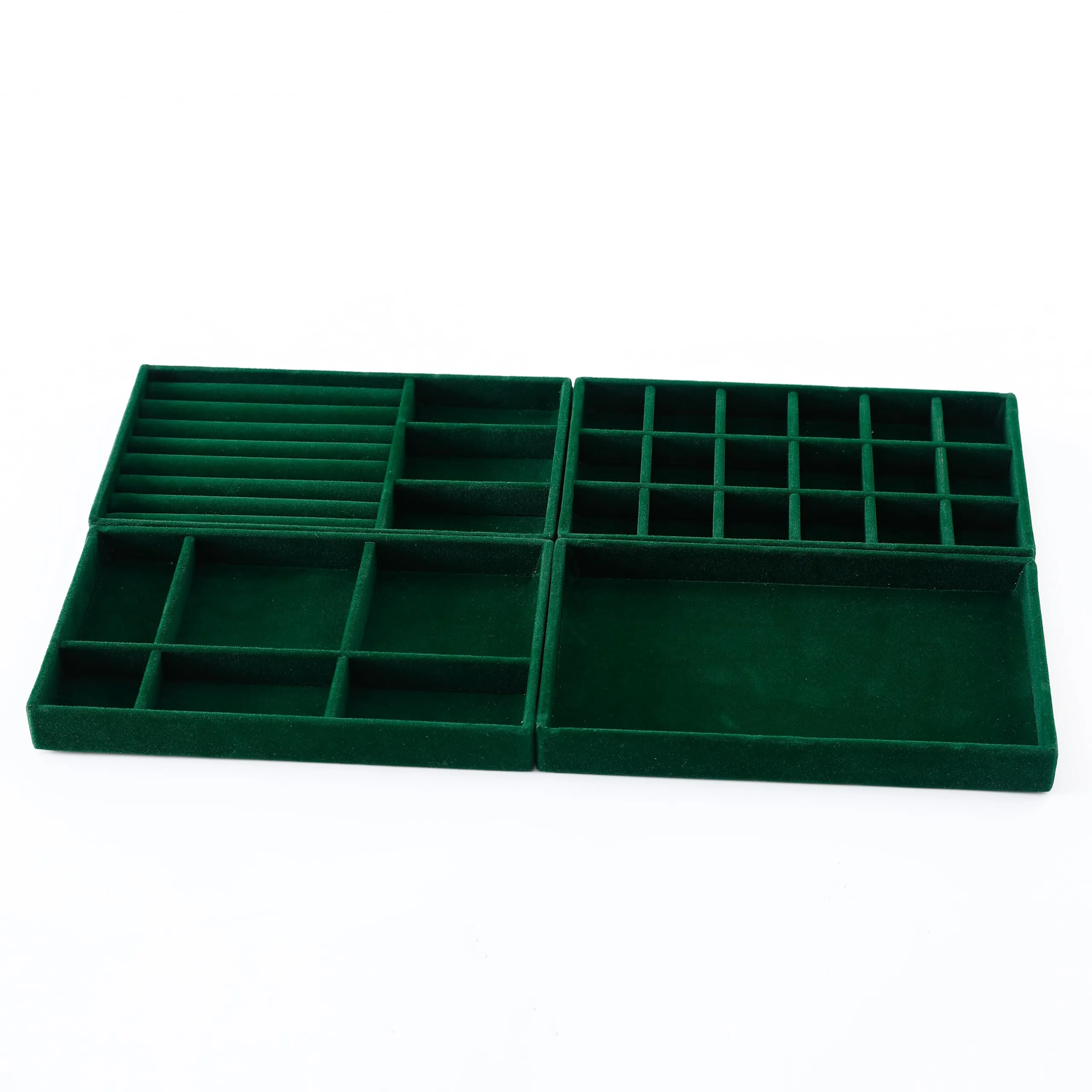 Kuber Industries 20 Pieces Velvet Jewelry Trays Organizer | Jewelry Storage Box | Jewelry Organizer | Showcase Holder Dresser Organizer for Earring Necklace Ring | Pack of 5 | YBL4-05 | Dark Green