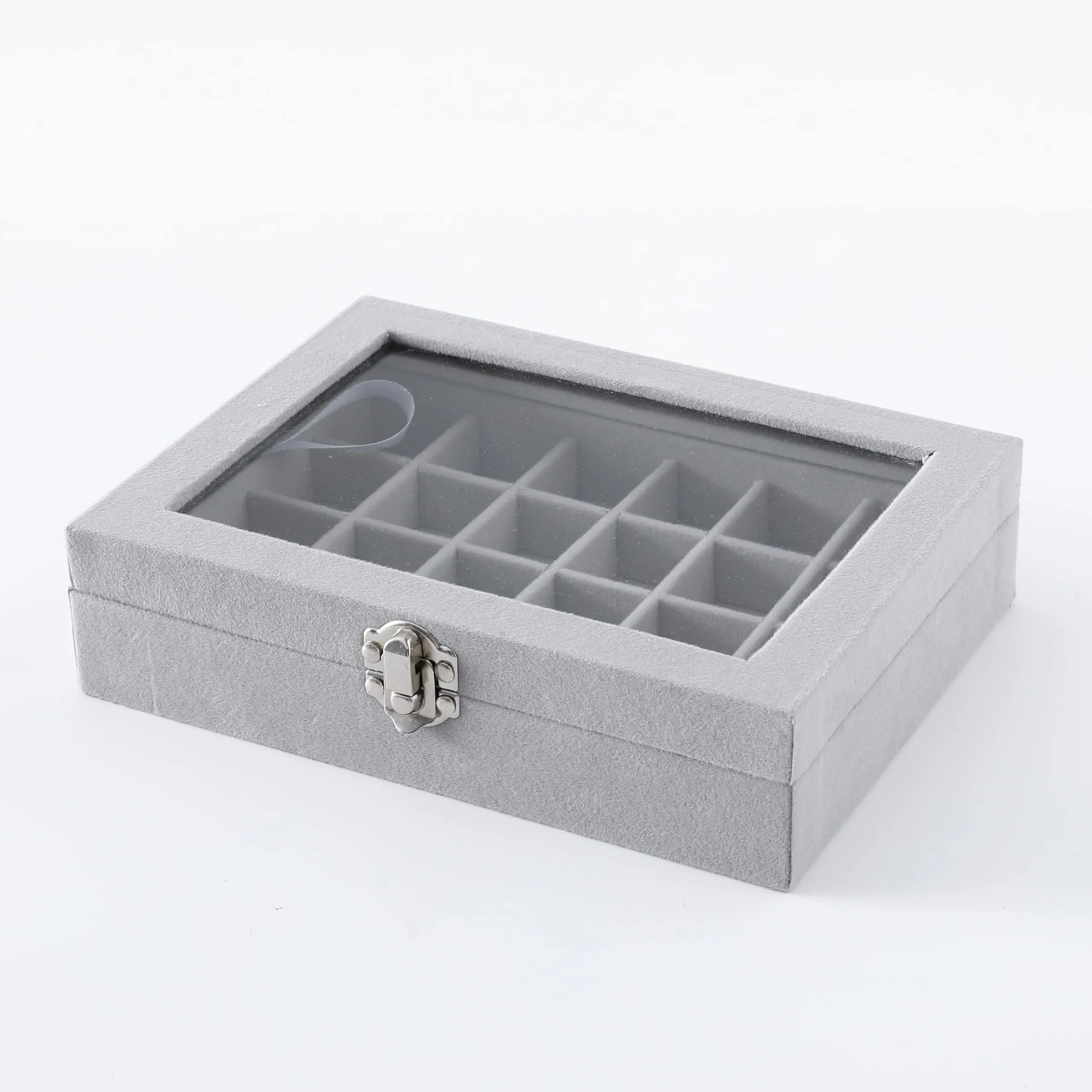 Kuber Industries 24 Grids Velvet Jewelry Box Organizer | Jewelry Storage Box | Jewelry Organizer | Showcase Holder Dresser Organizer for Earring Necklace Bracelet Ring | Pack of 6 | YBLG03 | Grey