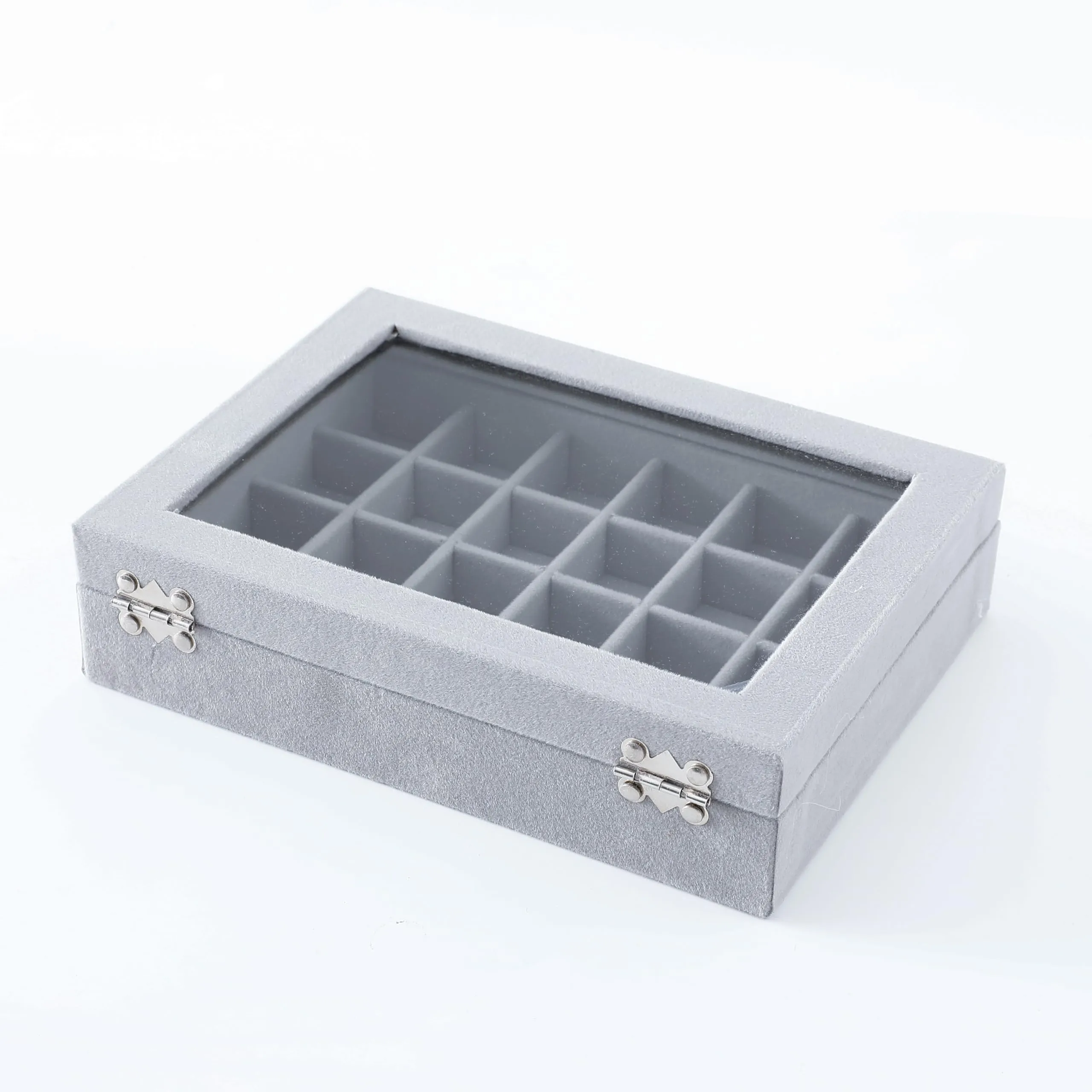 Kuber Industries 24 Grids Velvet Jewelry Box Organizer | Jewelry Storage Box | Jewelry Organizer | Showcase Holder Dresser Organizer for Earring Necklace Bracelet Ring | Pack of 6 | YBLG03 | Grey