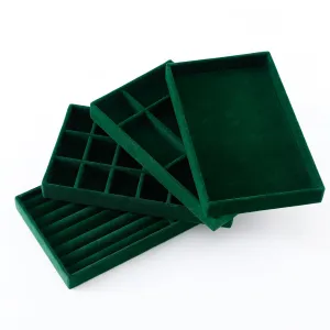 Kuber Industries 24 Pieces Velvet Jewelry Trays Organizer | Jewelry Storage Box | Jewelry Organizer | Showcase Holder Dresser Organizer for Earring Necklace Ring | Pack of 6 | YBL4-05 | Dark Green