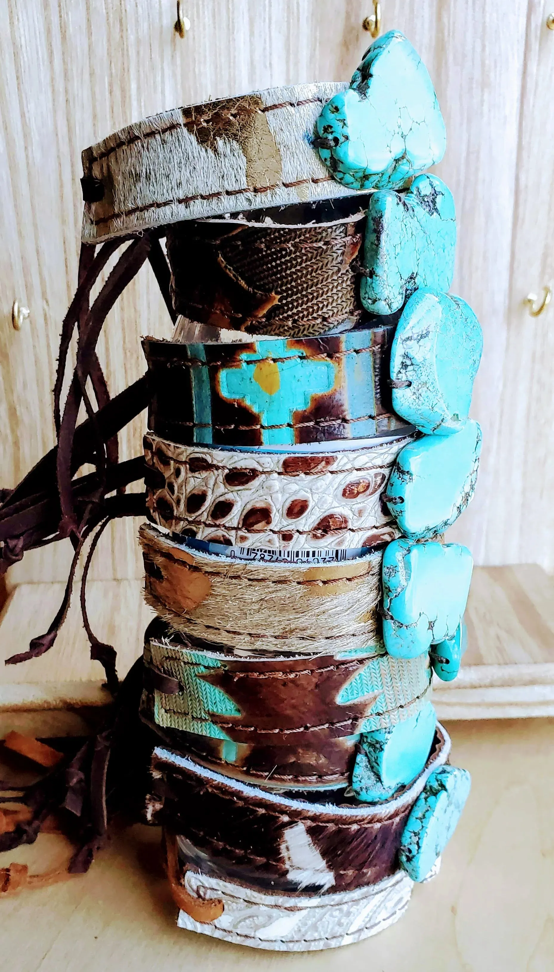 Leather Cuff w/ Turquoise & Brindle