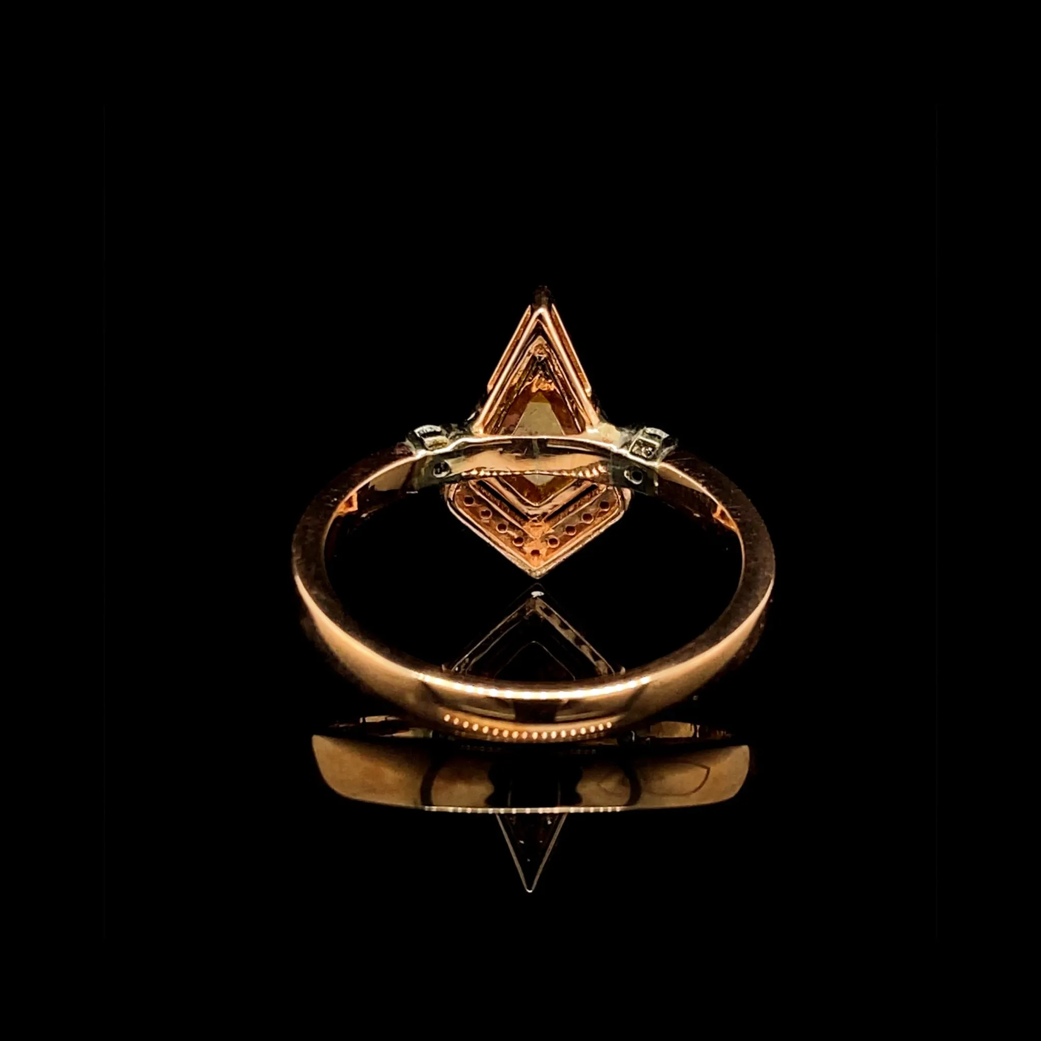 LVNA Signatures™️ Rare 2.00ct Kite Cut Rare Orange Diamond Halo Paved Band 14kt