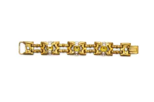 McCLELLAND BARCLAY 1930s Gold Plated with Yellow and Clear Rhinestones Bracelet