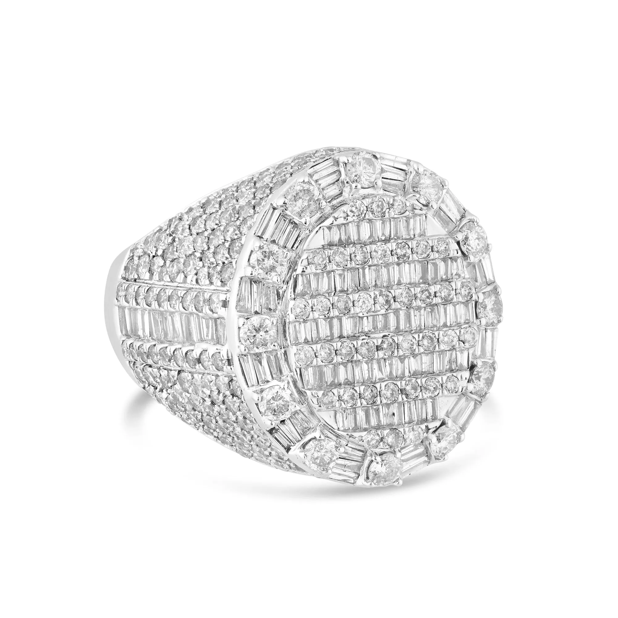 Men's 14k White Gold Oval Shaped Baguette & Round Diamond Statement Ring