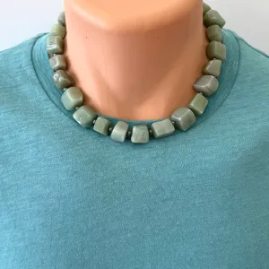 Mens Green Aventurine Square Nugget Beaded Necklace