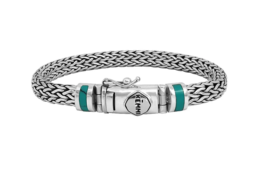 Men's Silver Snake Chain Turquoise Bracelet