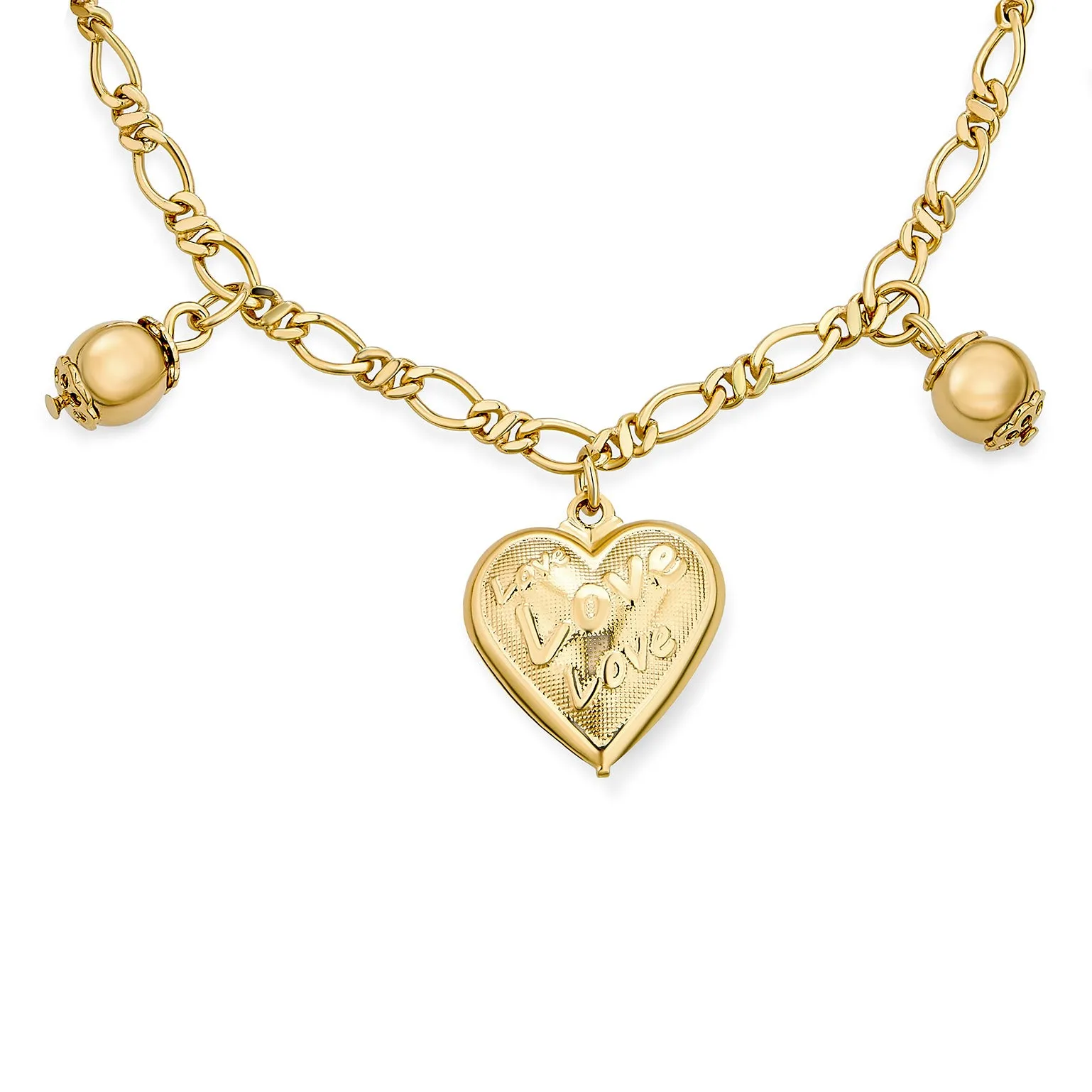 Message Words Love Multi Hearts Charm Bracelet Gold Plated 7.5 Inch