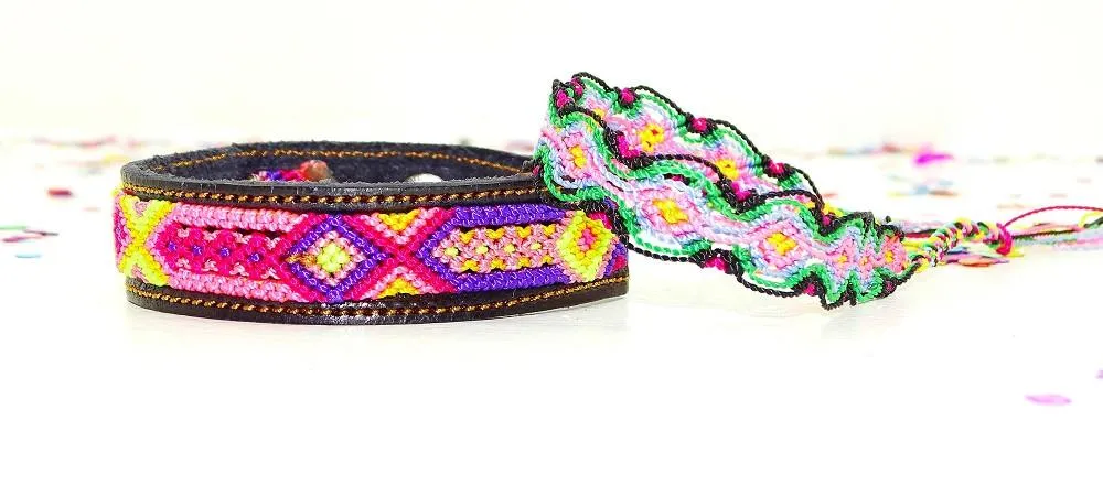 Mexican Friendship Bracelet Set in Pink & Black