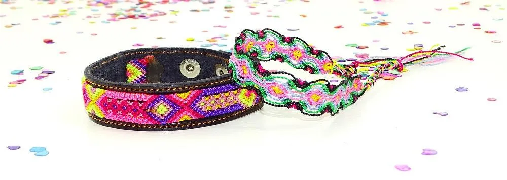 Mexican Friendship Bracelet Set in Pink & Black