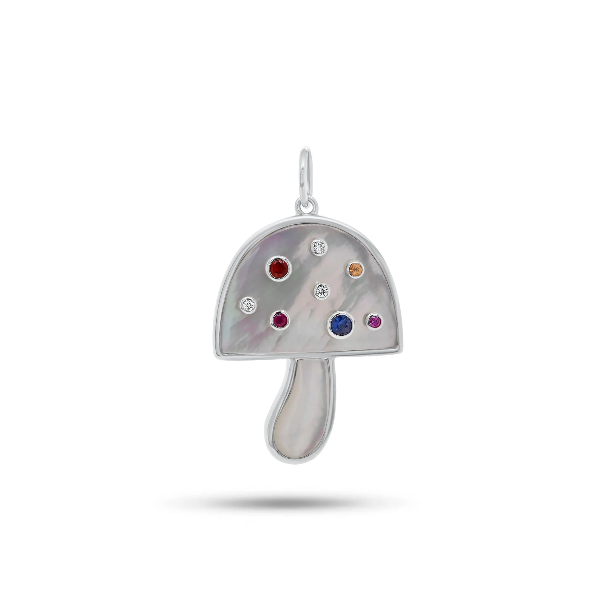 Mother of Pearl & Multicolor Gemstone Mushroom Pendant