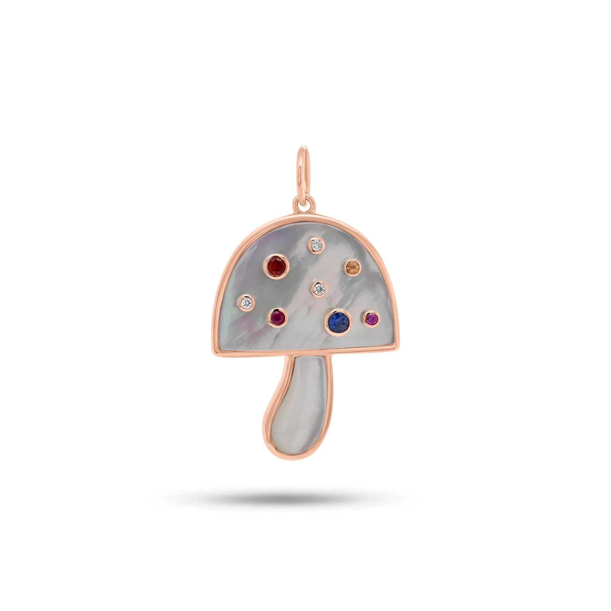 Mother of Pearl & Multicolor Gemstone Mushroom Pendant