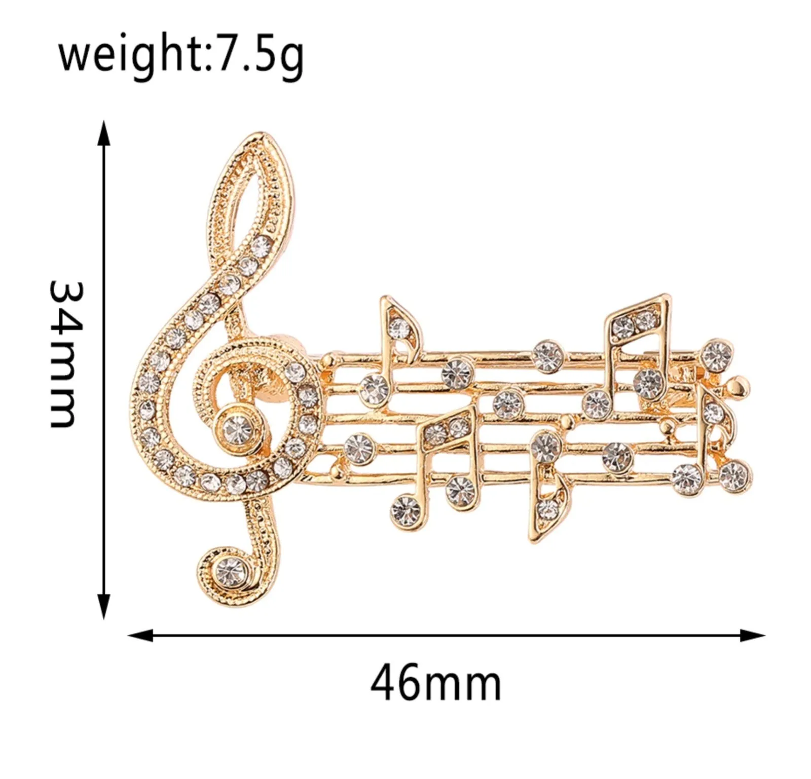 Music Note Brooch Vintage Look Gold plated Celebrity Concert Broach King Pin i11