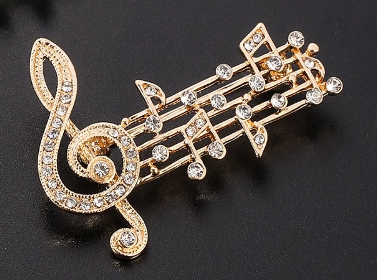 Music Note Brooch Vintage Look Gold plated Celebrity Concert Broach King Pin i11