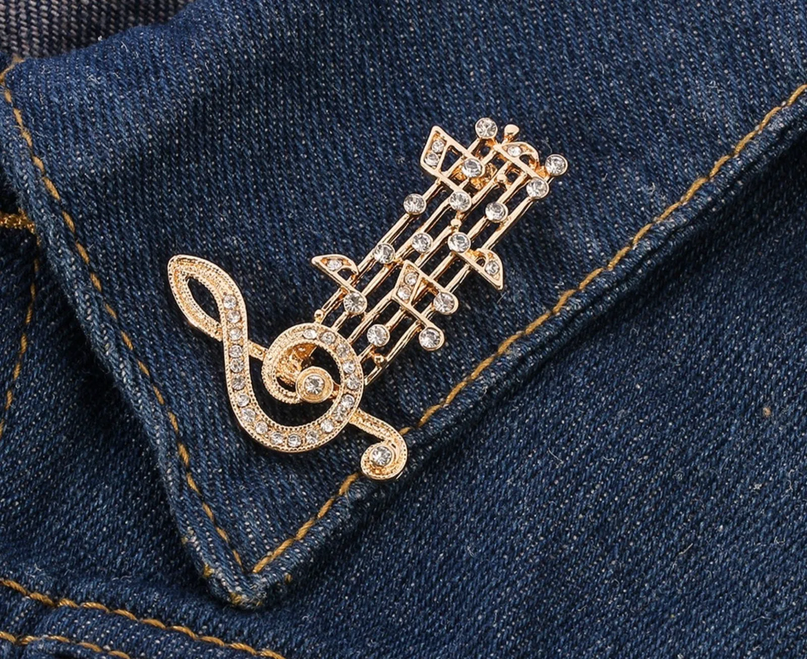 Music Note Brooch Vintage Look Gold plated Celebrity Concert Broach King Pin i11