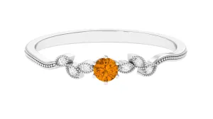 Natural Citrine Solitaire Leaf Inspired Promise Ring with Diamond