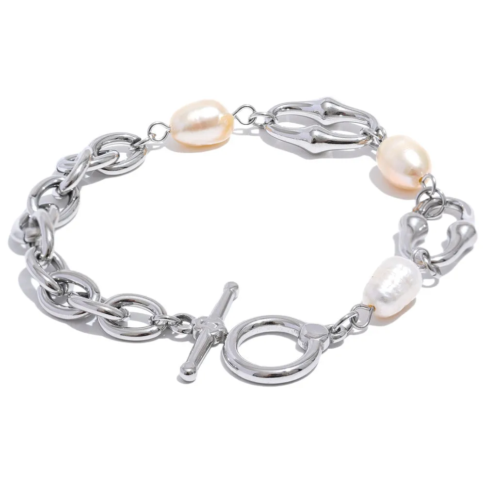 Natural Pearl Chain Toggle-Clasps Bracelet