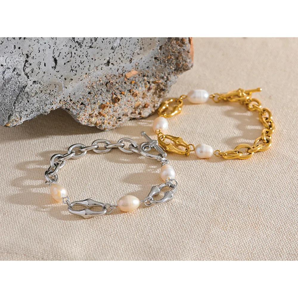 Natural Pearl Chain Toggle-Clasps Bracelet