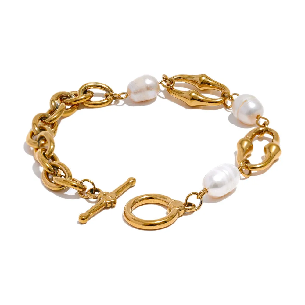 Natural Pearl Chain Toggle-Clasps Bracelet