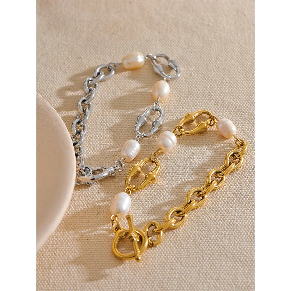 Natural Pearl Chain Toggle-Clasps Bracelet