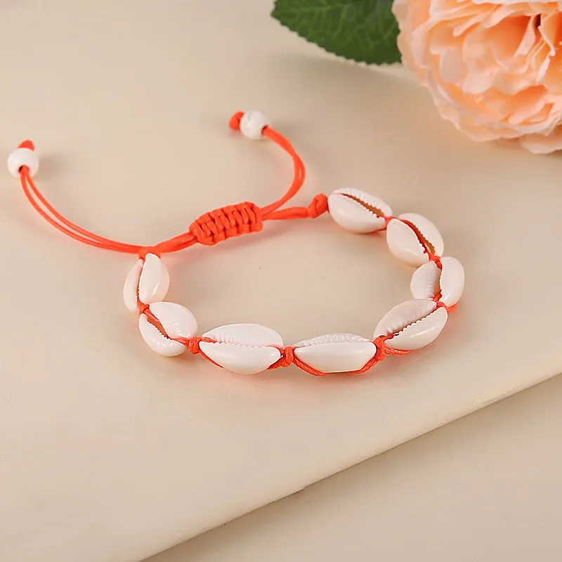 Natural Puka Shell Orange String Chain Bracelets On Hand Women Men Beach Hawaii Beads Bracelet Boho Unusual New Years Jewelry