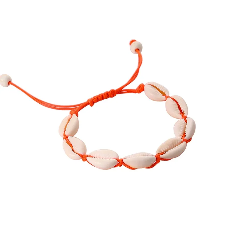 Natural Puka Shell Orange String Chain Bracelets On Hand Women Men Beach Hawaii Beads Bracelet Boho Unusual New Years Jewelry