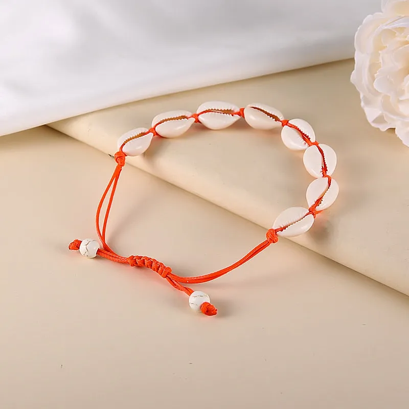 Natural Puka Shell Orange String Chain Bracelets On Hand Women Men Beach Hawaii Beads Bracelet Boho Unusual New Years Jewelry