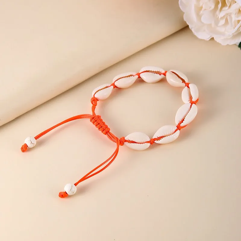 Natural Puka Shell Orange String Chain Bracelets On Hand Women Men Beach Hawaii Beads Bracelet Boho Unusual New Years Jewelry