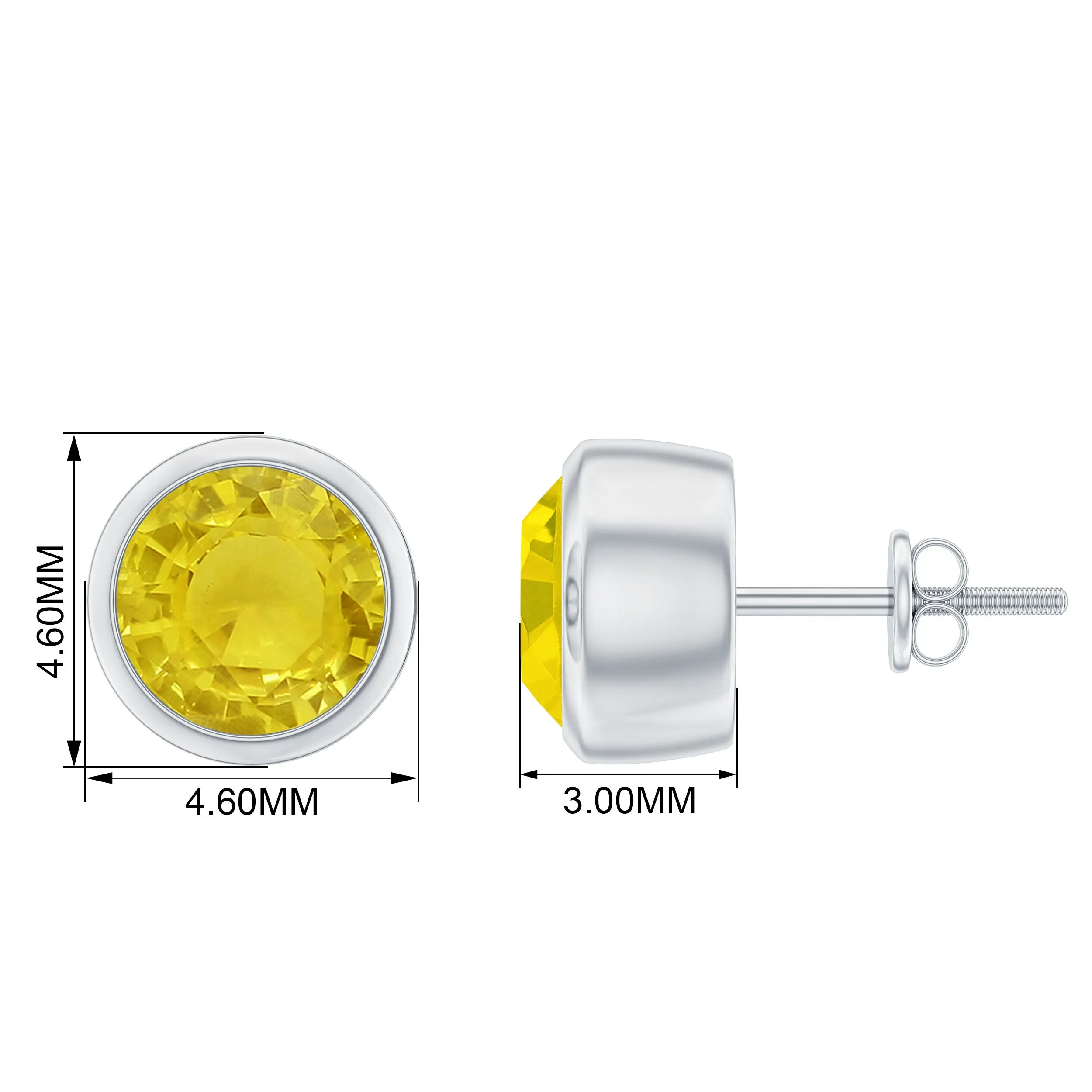 Natural Yellow Sapphire Solitaire Stud Earrings in Bezel Setting