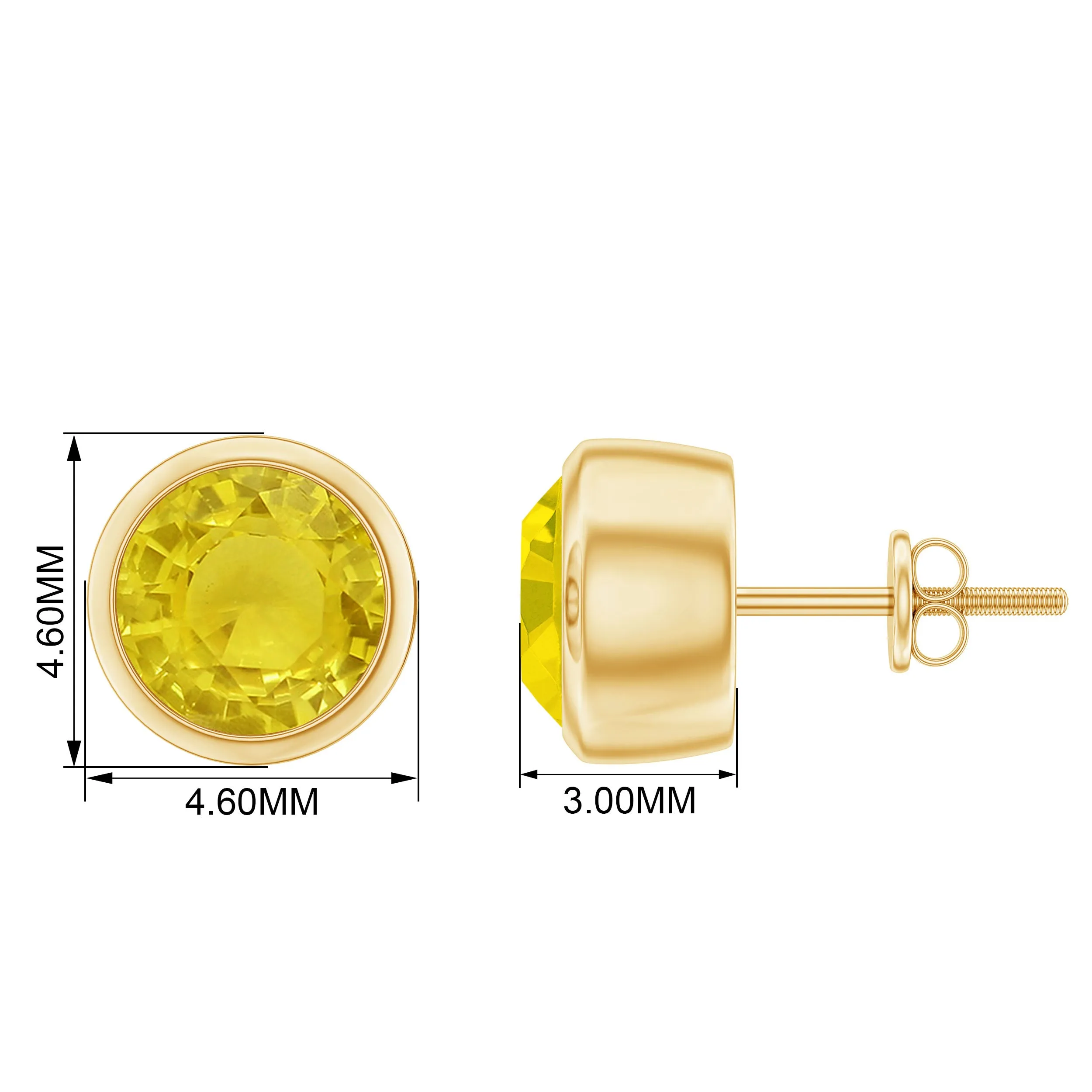 Natural Yellow Sapphire Solitaire Stud Earrings in Bezel Setting