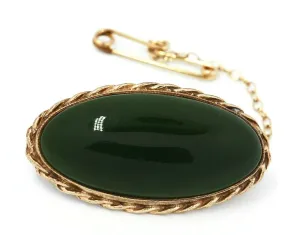 Nephrite Jade Gold Plated Brooch