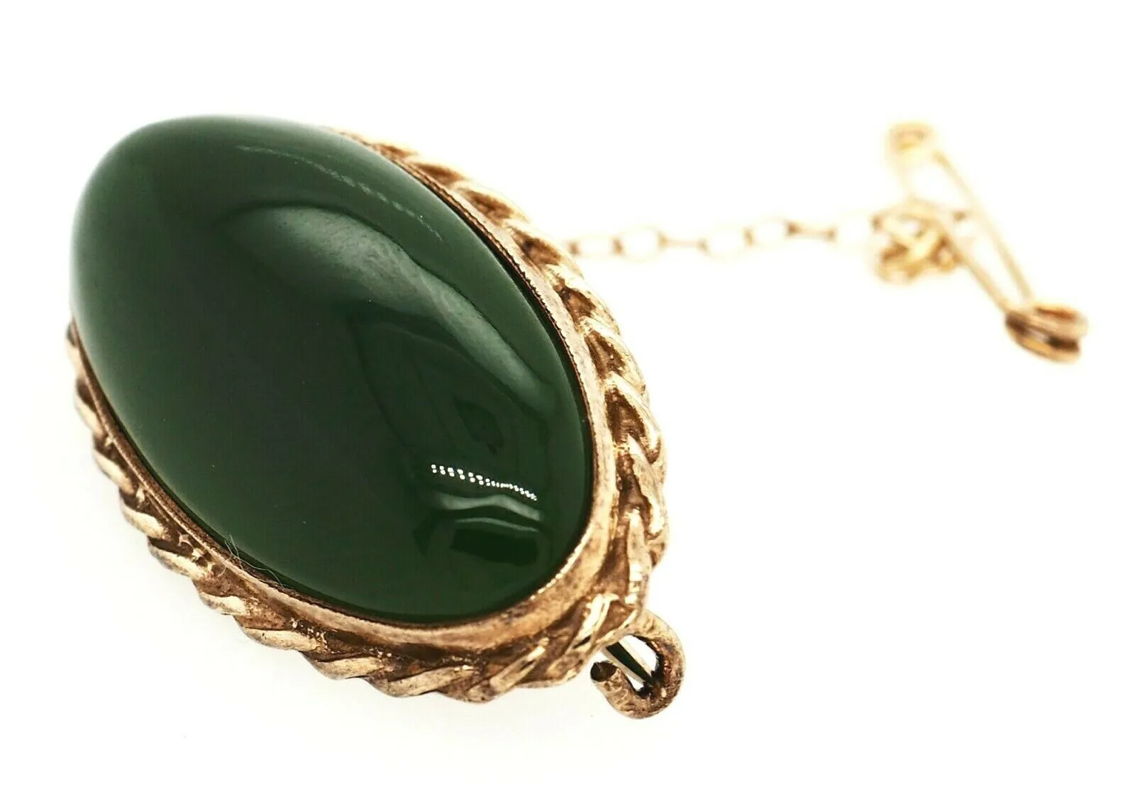 Nephrite Jade Gold Plated Brooch