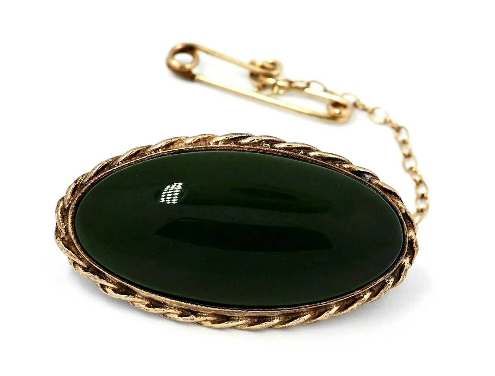 Nephrite Jade Gold Plated Brooch