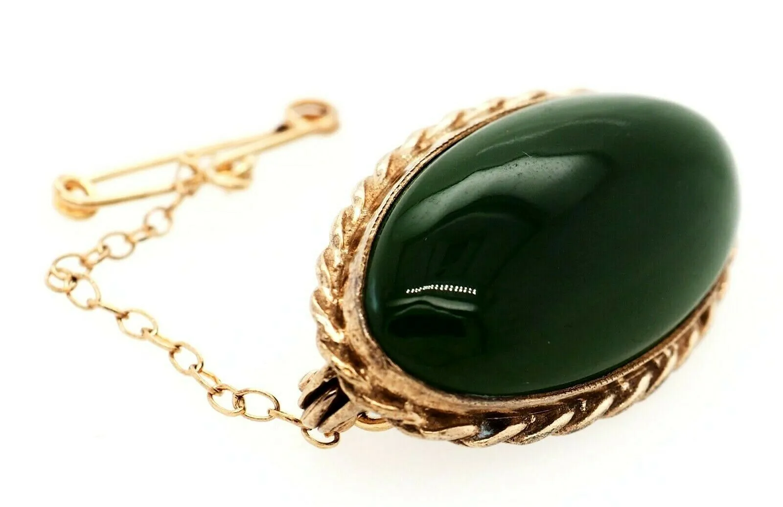 Nephrite Jade Gold Plated Brooch