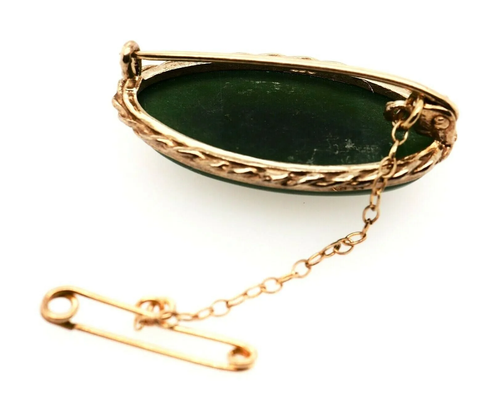 Nephrite Jade Gold Plated Brooch