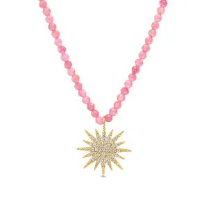 New! Gemstone Sunburst Rainbow Necklace - Pink Tourmaline