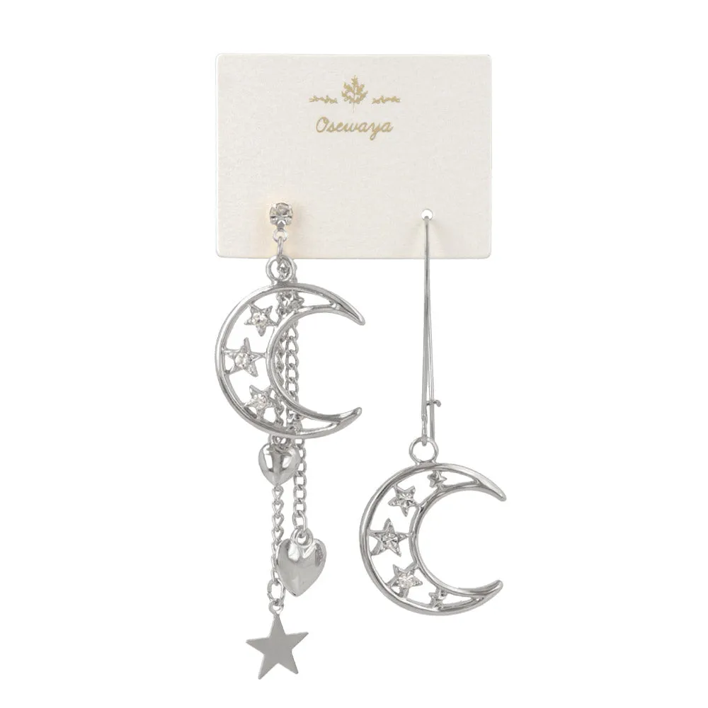 Openwork Moon Asymmetrical Earrings