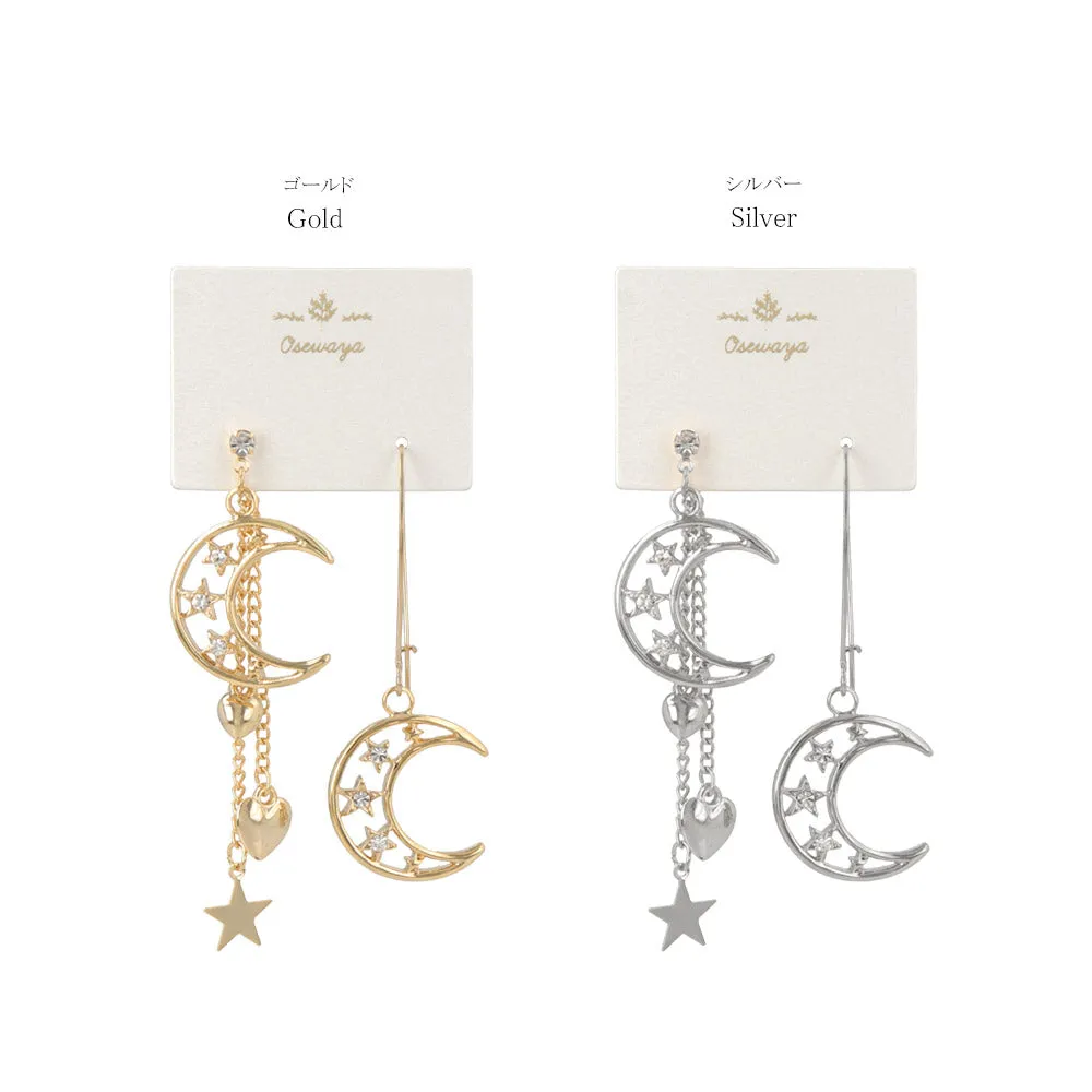 Openwork Moon Asymmetrical Earrings